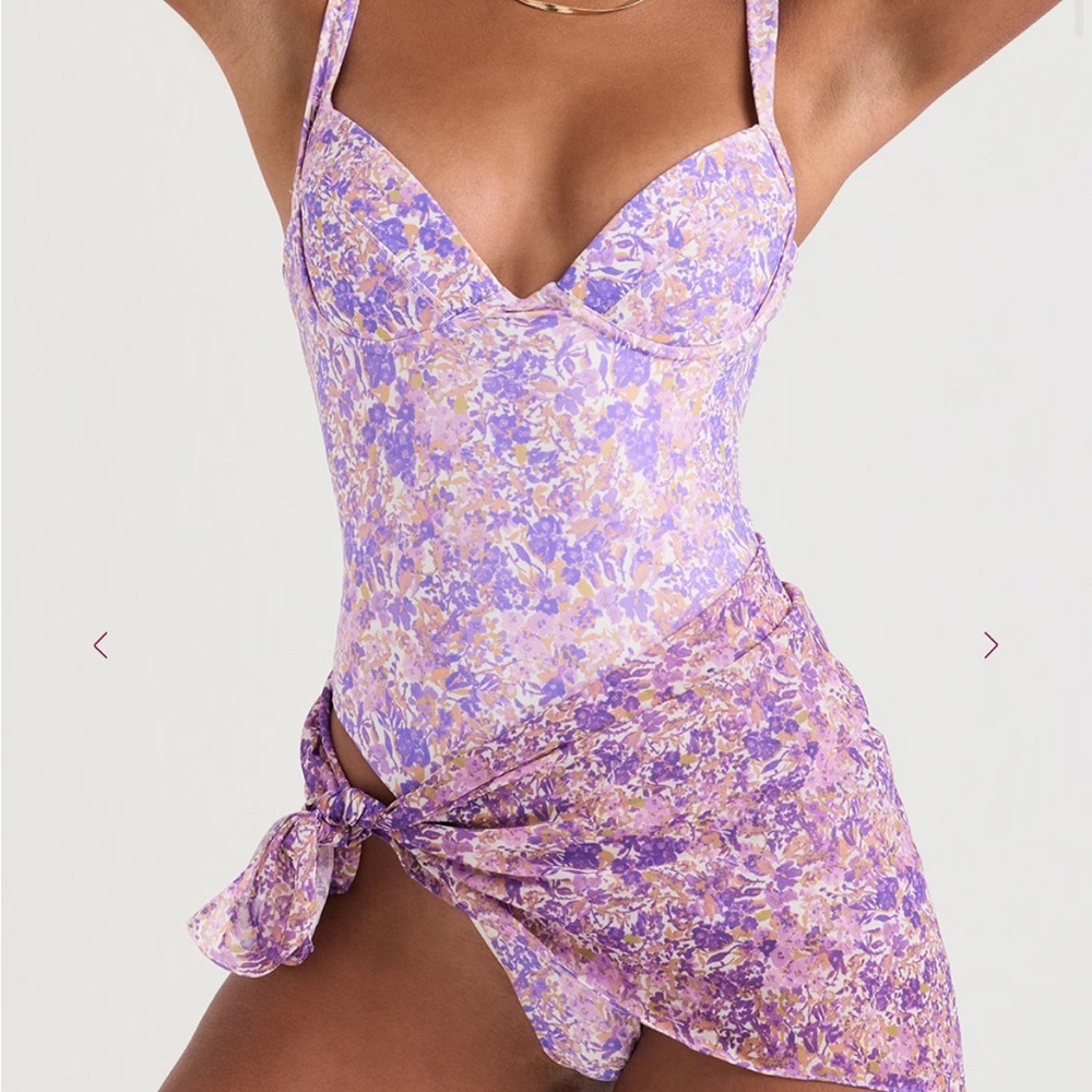 Barcelona Floral with White Base Swimsuit Small with Paros Top/Coverup XS/S